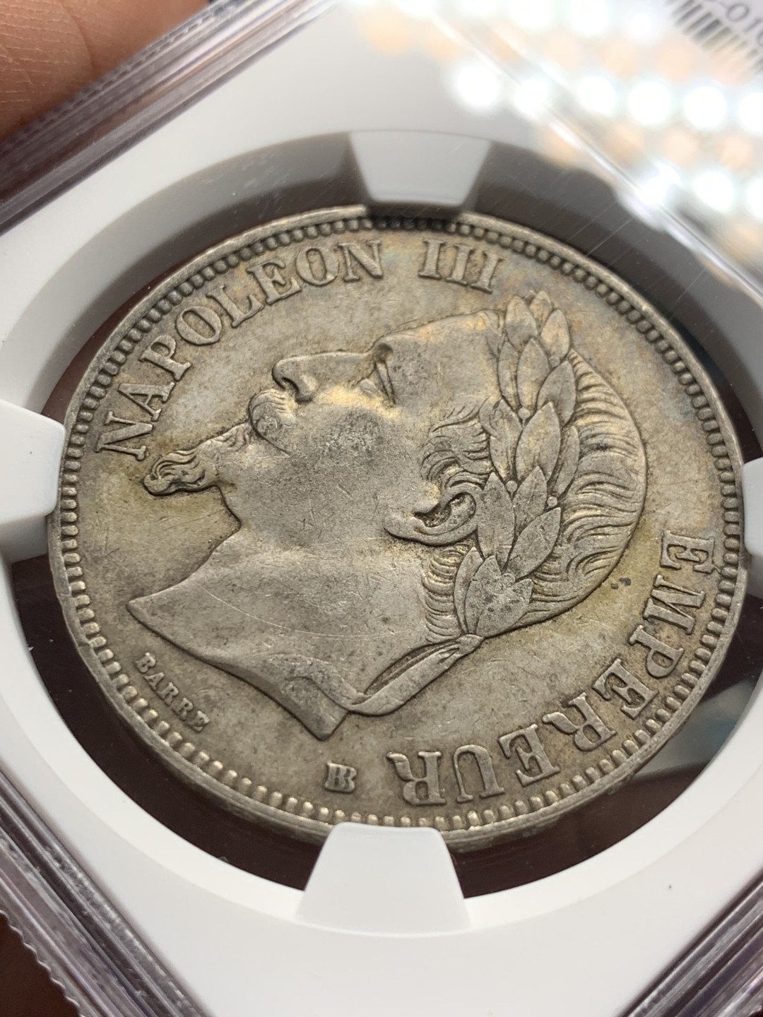 《竞宝斋》第143场-周日，周一 2场 (全场包邮) NGC-AU53 法国1868-BB年 拿破仑三世 5法郎大银币 原味老包浆