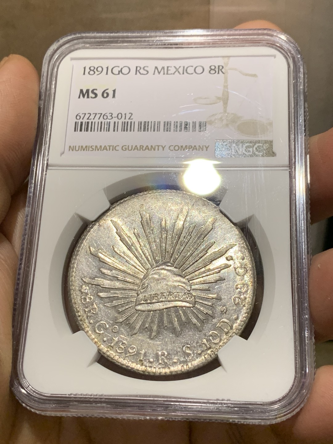 《竞宝斋》第143场-周日，周一 2场 (全场包邮) NGC MS61 墨西哥 1891年GO RS版 8R 鹰洋大银币 羽毛好 底板光亮