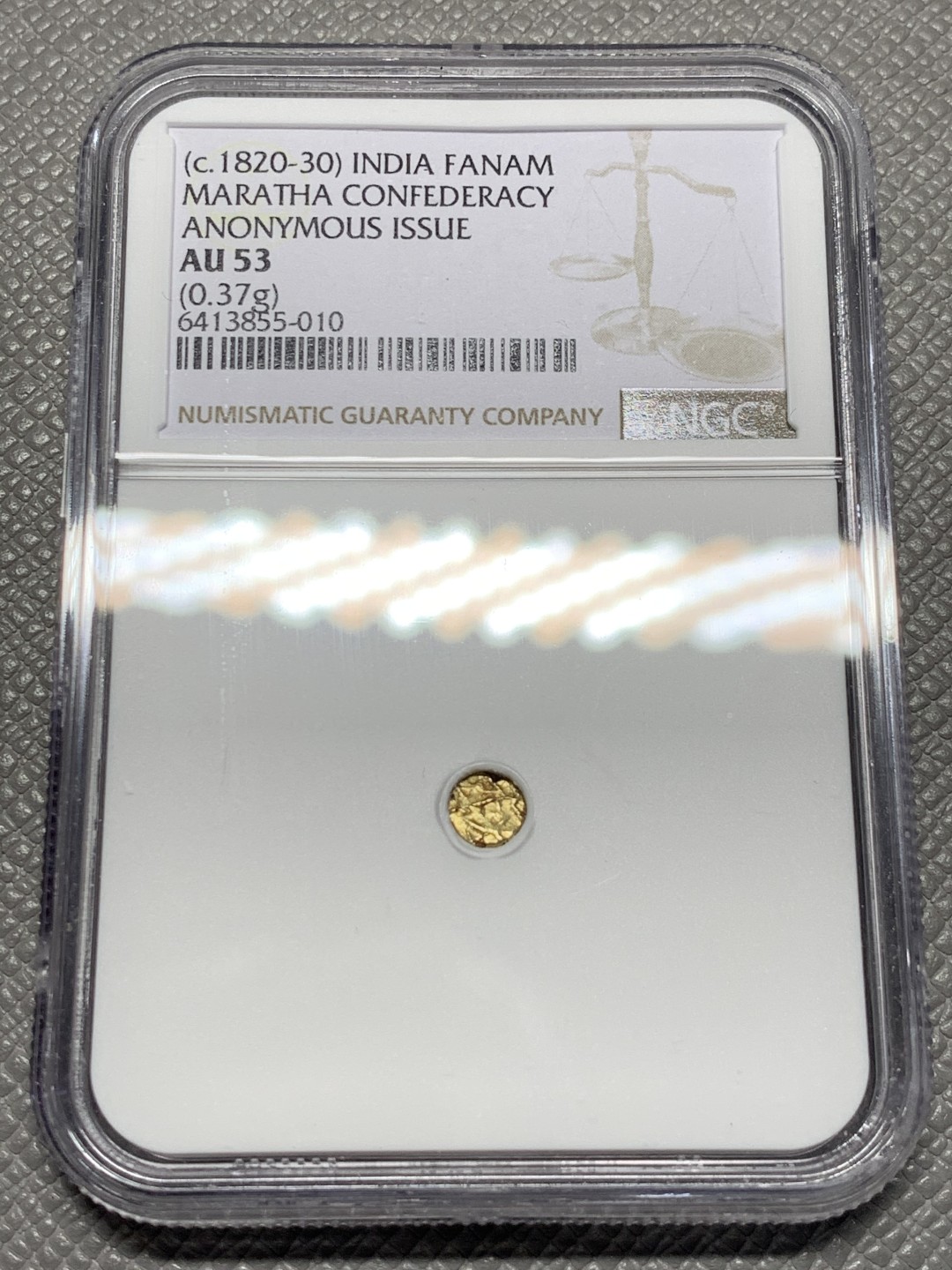 《竞宝斋》第143场-周日，周一 2场 (全场包邮) NGC-AU53 印度1820年 马拉塔帝国 1法兰金币 