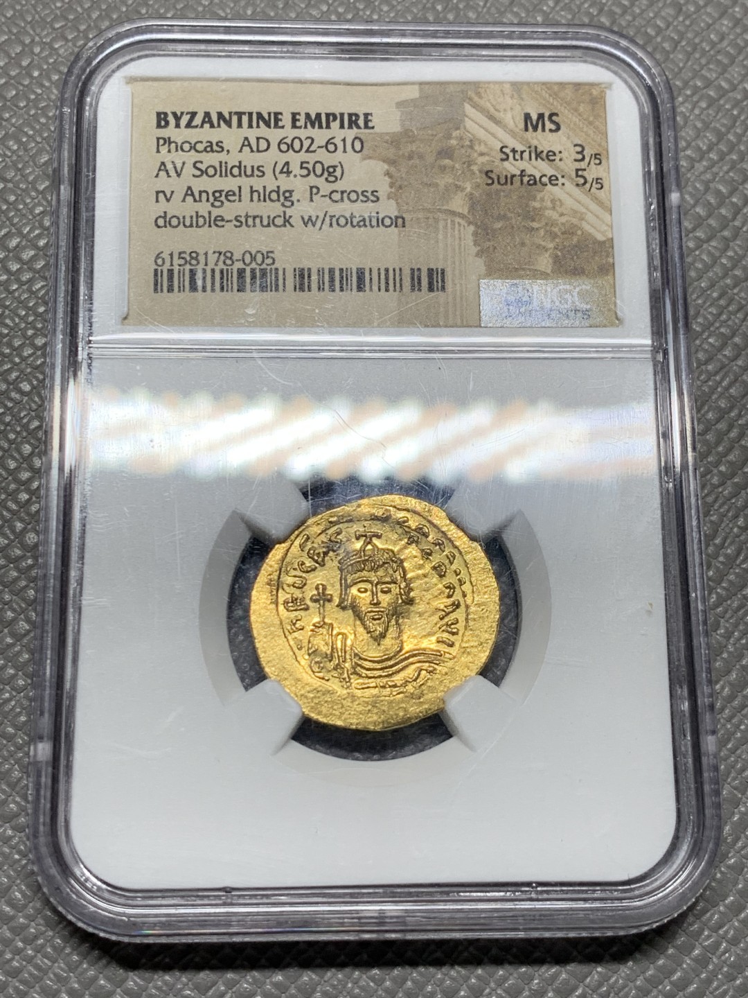 《竞宝斋》第143场-周日，周一 2场 (全场包邮) NGC MS 拜占庭帝国福卡斯索利多金币 4.5克 打制清晰 人像锐利无问题评价，几近完美品 精品中的精品