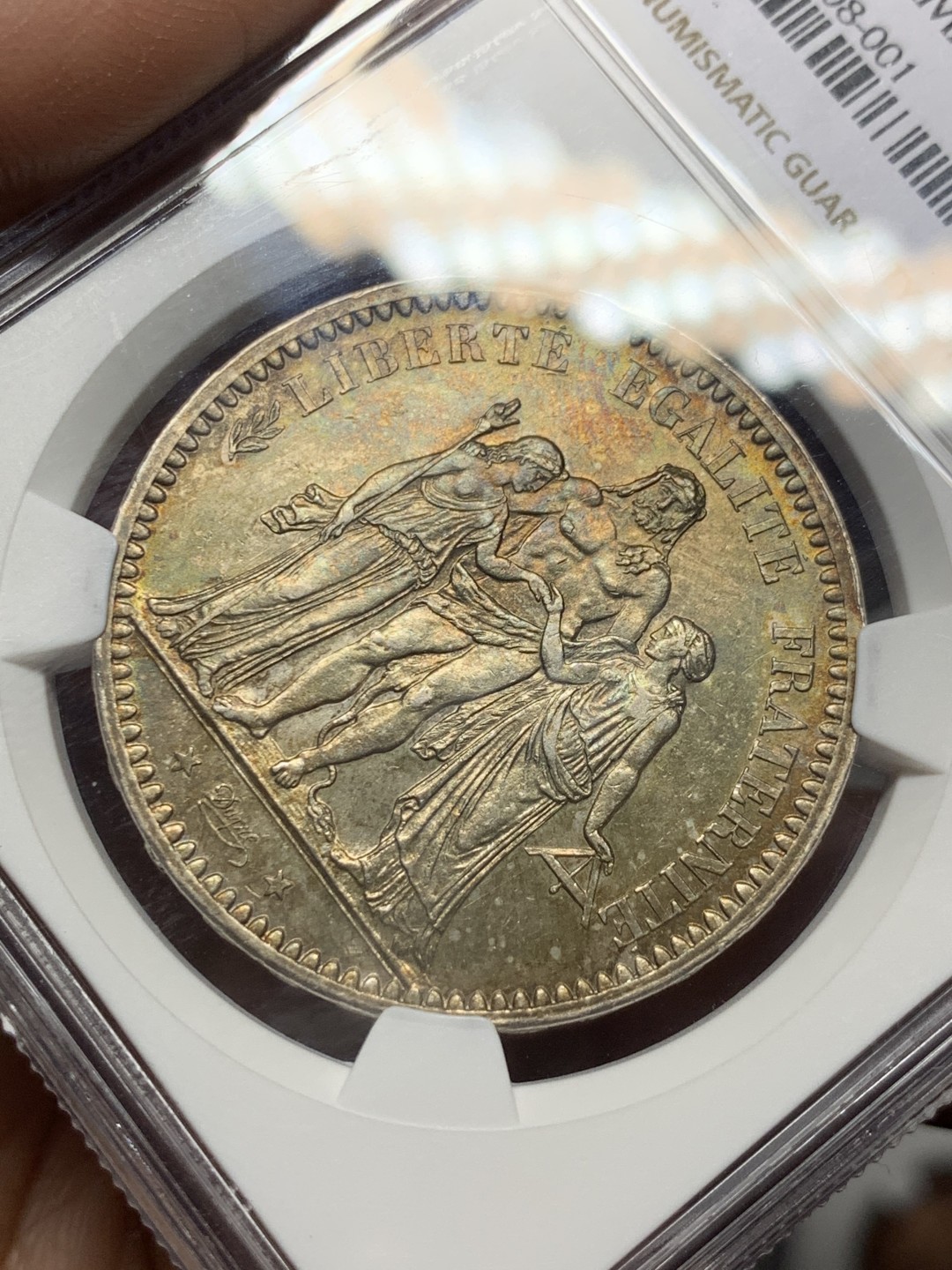 《竞宝斋》第143场-周日，周一 2场 (全场包邮) NGC UNC  法国 1873年 大力神银币 好品低评包浆漂亮 MS的既视感