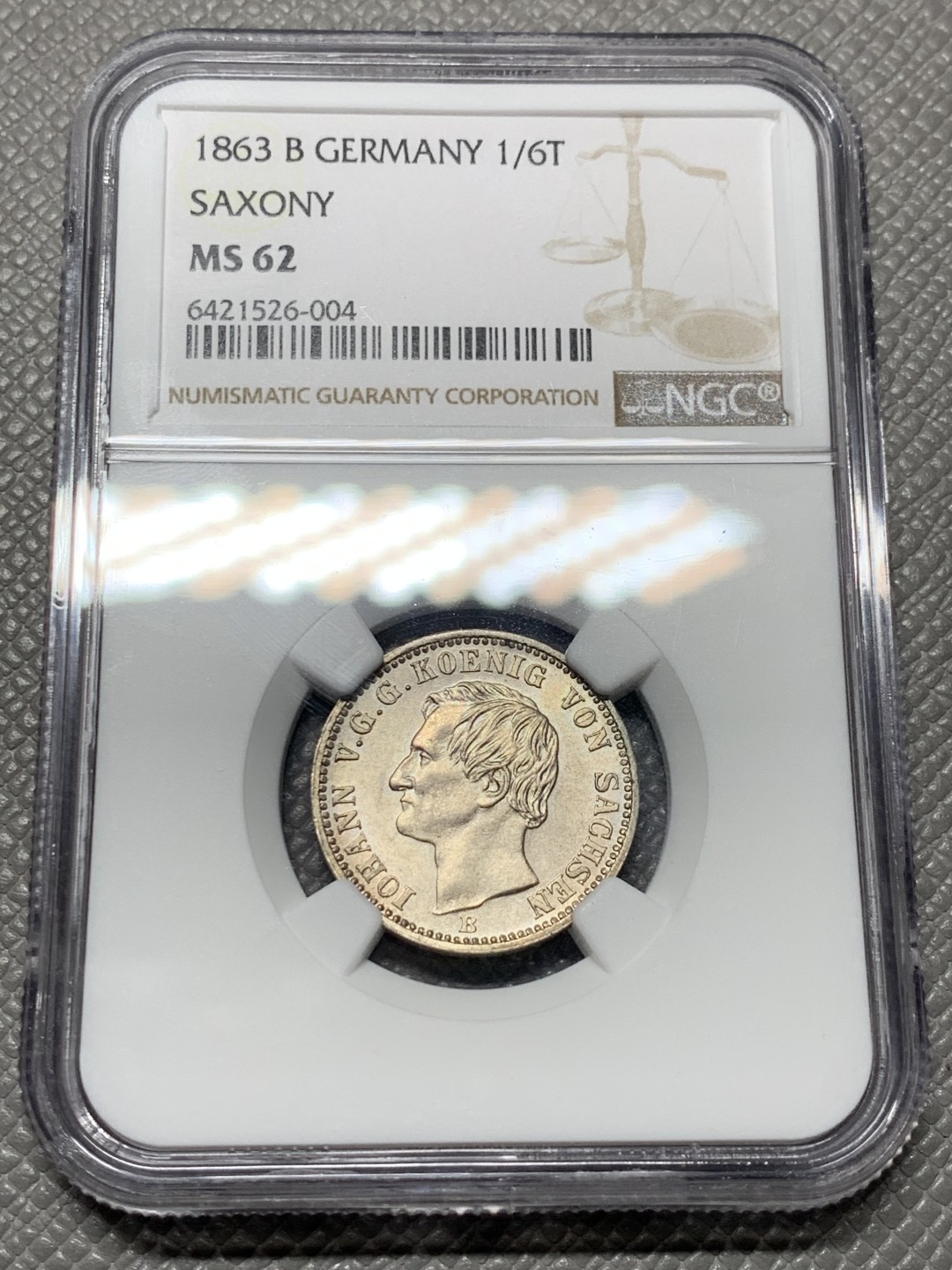 《竞宝斋》第143场-周日，周一 2场 (全场包邮) NGC-MS62 德国1863年萨克森1/6泰勒