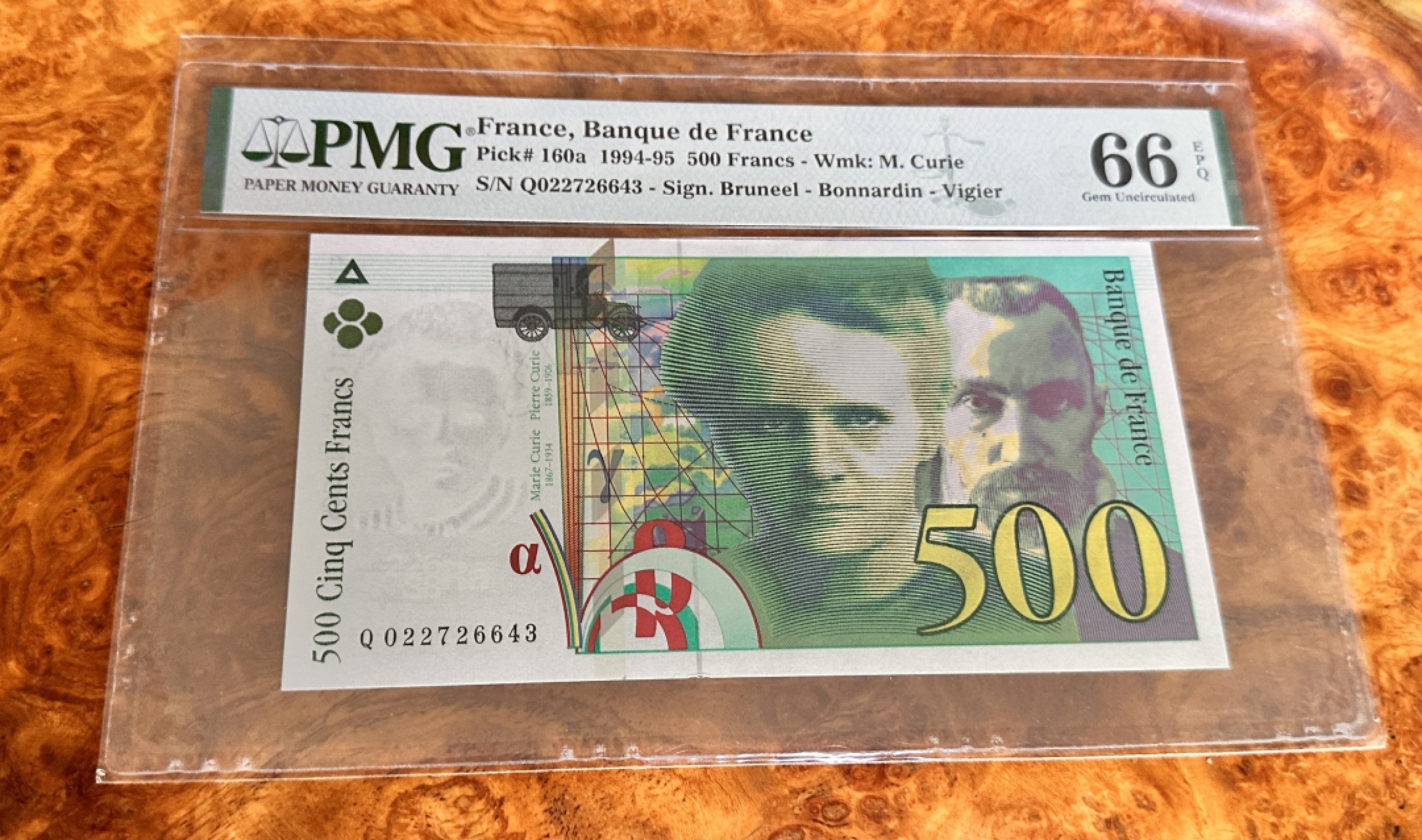 Chase Auction 第19期 - - 外钞、民国钞和人民币混合场！ 1994年法国500法郎，PMG66，初版，居里夫妇！