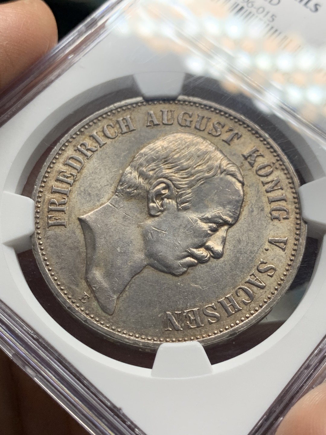 《竞宝斋》第143场-周日，周一 2场 (全场包邮) NGC-UNC  德国 1914年 5马克 银币 萨克森五马克大银币 金色包浆 细节出众 不给分可惜了