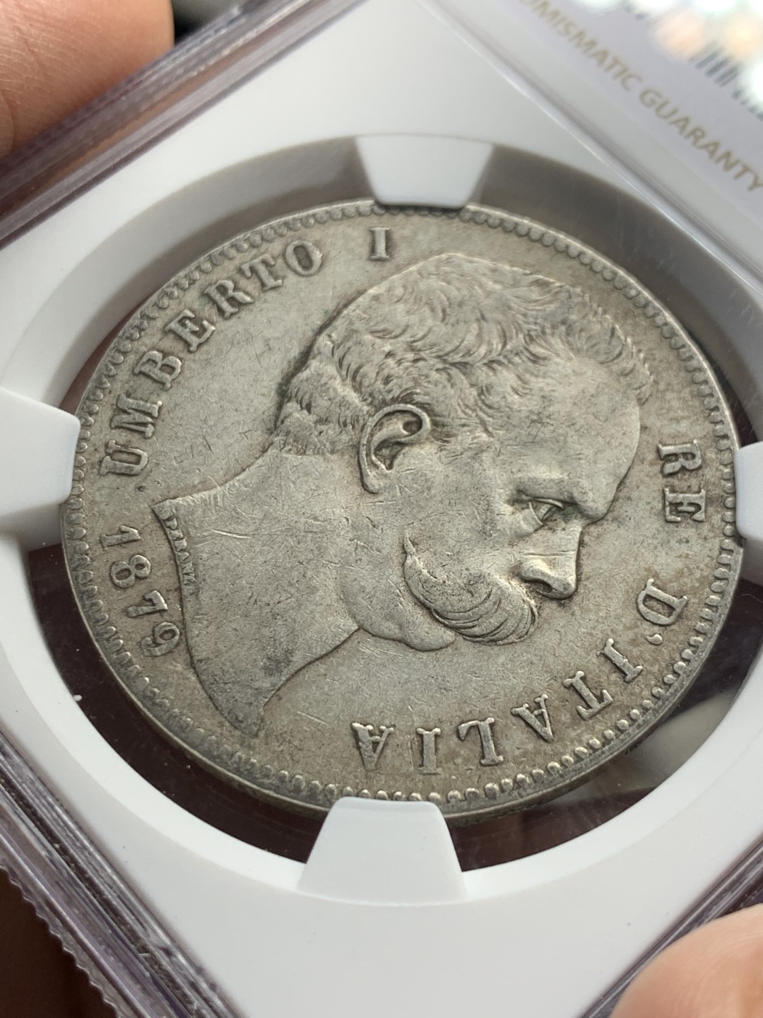 《竞宝斋》第143场-周日，周一 2场 (全场包邮) NGC-XF40 意大利1879年 翁贝托5里拉大银币 原味好品