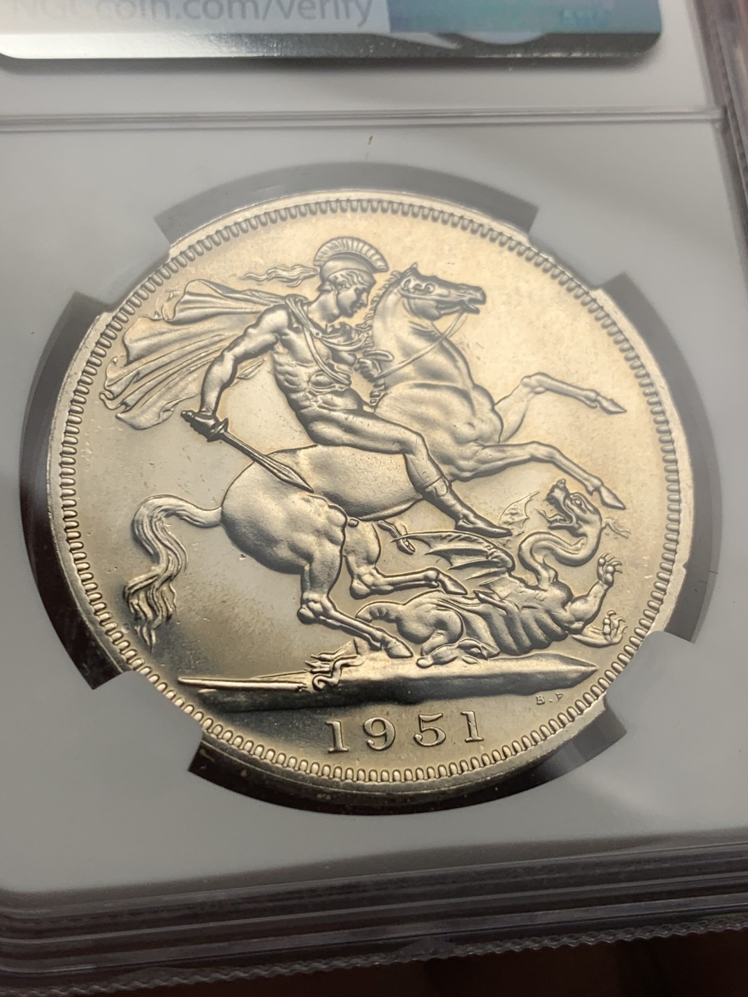 《竞宝斋》第143场-周日，周一 2场 (全场包邮) NGC PL64 英国1951乔治六世镍马剑