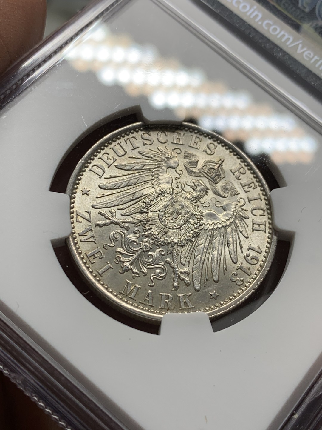 《竞宝斋》第143场-周日，周一 2场 (全场包邮) NGC-MS62 德国 1913年 2马克 银币 普鲁士 威廉二世军装版银币 原光好品