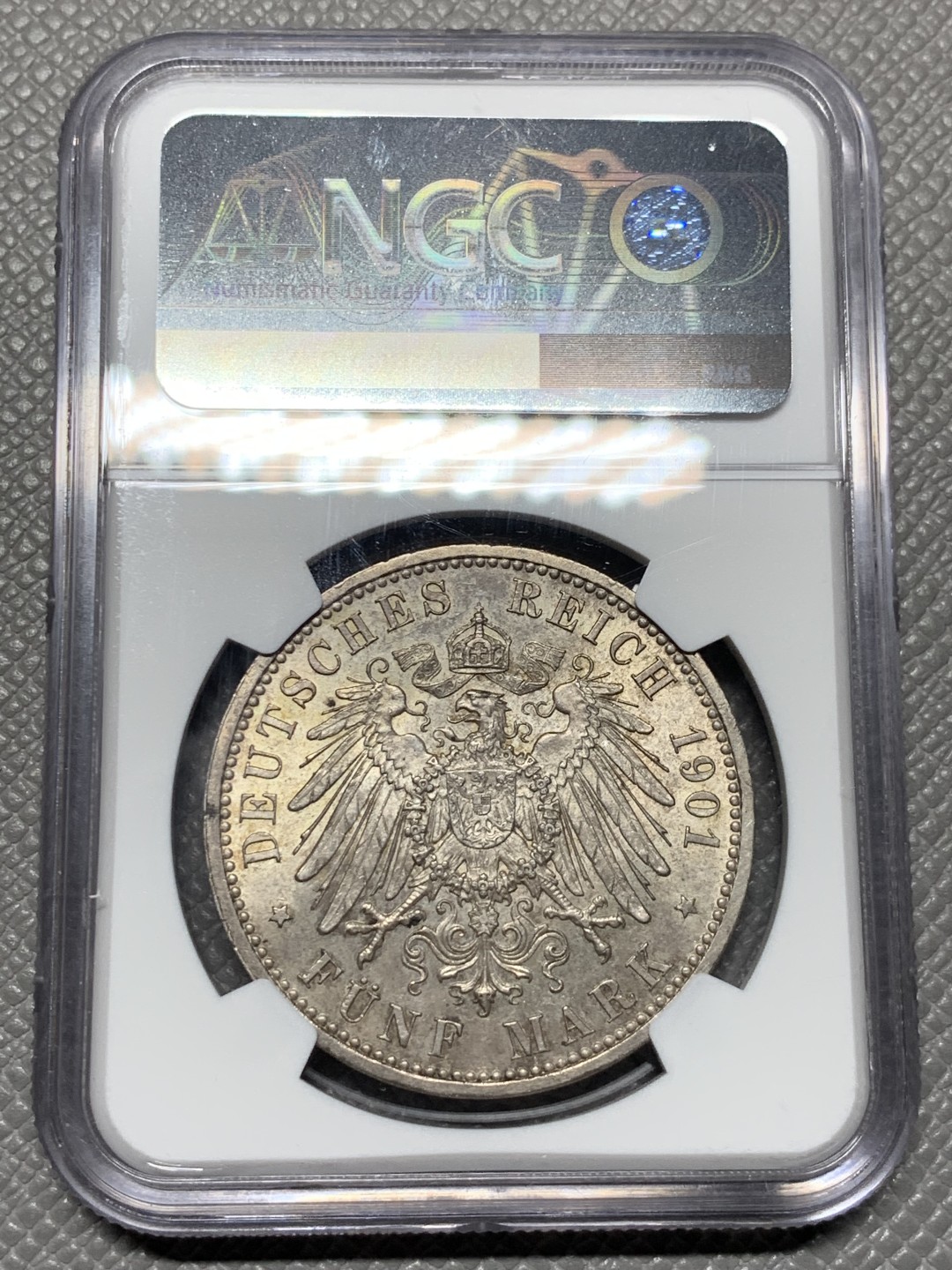 《竞宝斋》第143场-周日，周一 2场 (全场包邮) NGC MS63 1901年德国普鲁士建国200周年5马克 银币