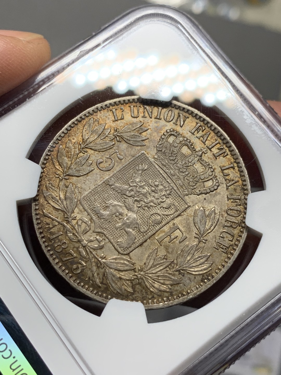 《竞宝斋》第143场-周日，周一 2场 (全场包邮) NGC UNC 1873年 比利时 利奥波德二世5法郎 好品 包浆漂亮