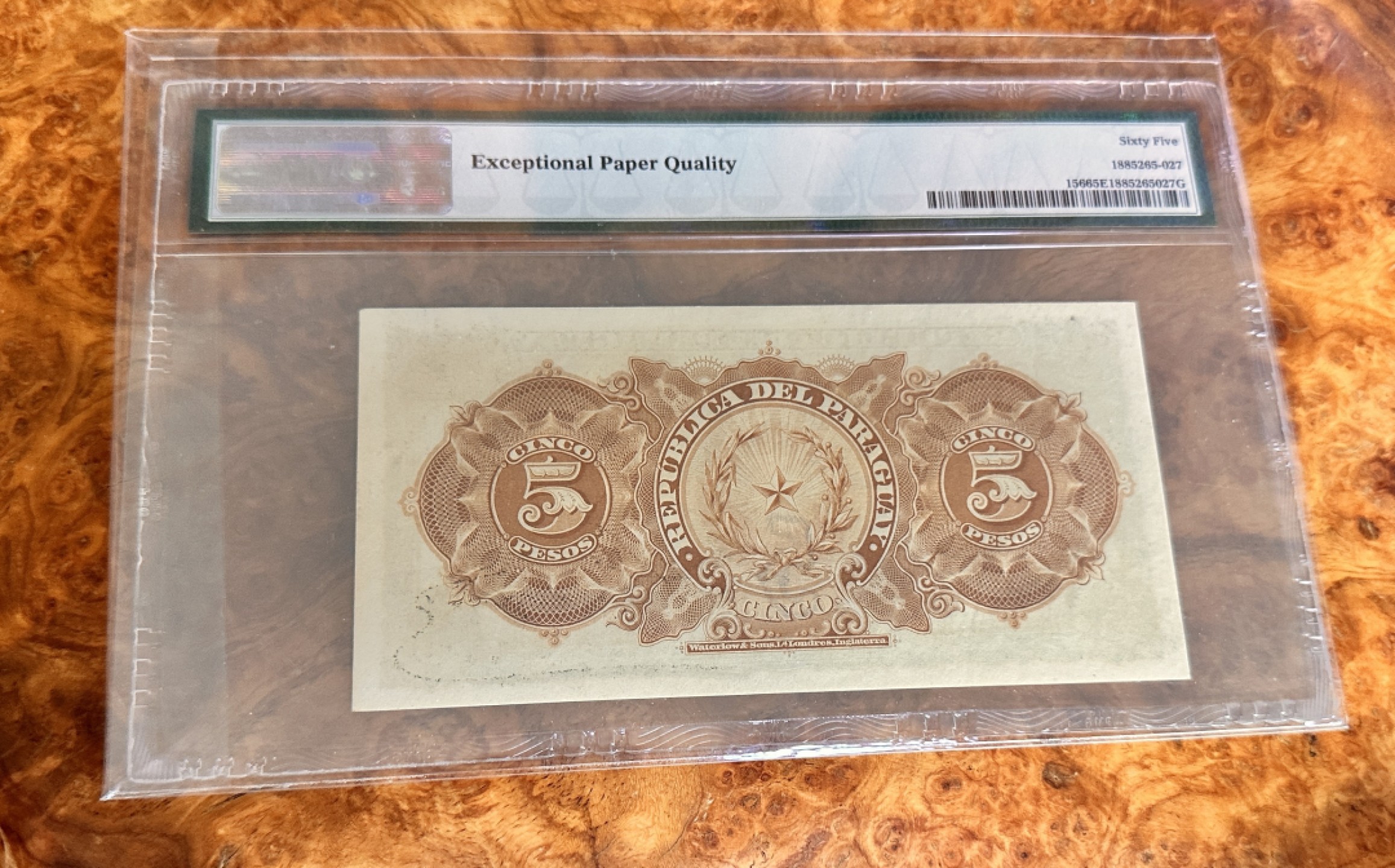 Chase Auction 第19期 - - 外钞、民国钞和人民币混合场！ 1907年巴拉圭5比索，PMG65！