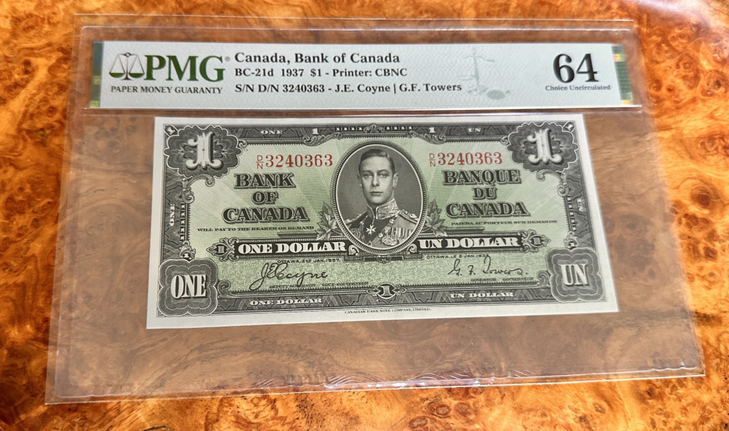 Chase Auction 第19期 - - 外钞、民国钞和人民币混合场！ 1937年加拿大1元，PMG64！乔治六世！