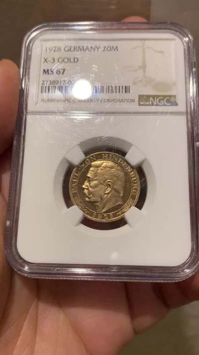 《竞宝斋》第143场-周日，周一 2场 (全场包邮) NGC-MS67 德国 1928年 20马克 金币 兴登堡80大寿 名家伯恩哈特 最高分，唯一
