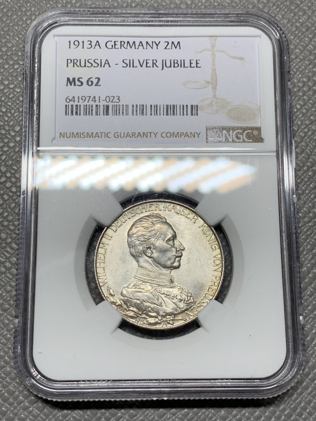 《竞宝斋》第143场-周日，周一 2场 (全场包邮) NGC-MS62 德国 1913年 2马克 银币 普鲁士 威廉二世军装版银币 原光好品