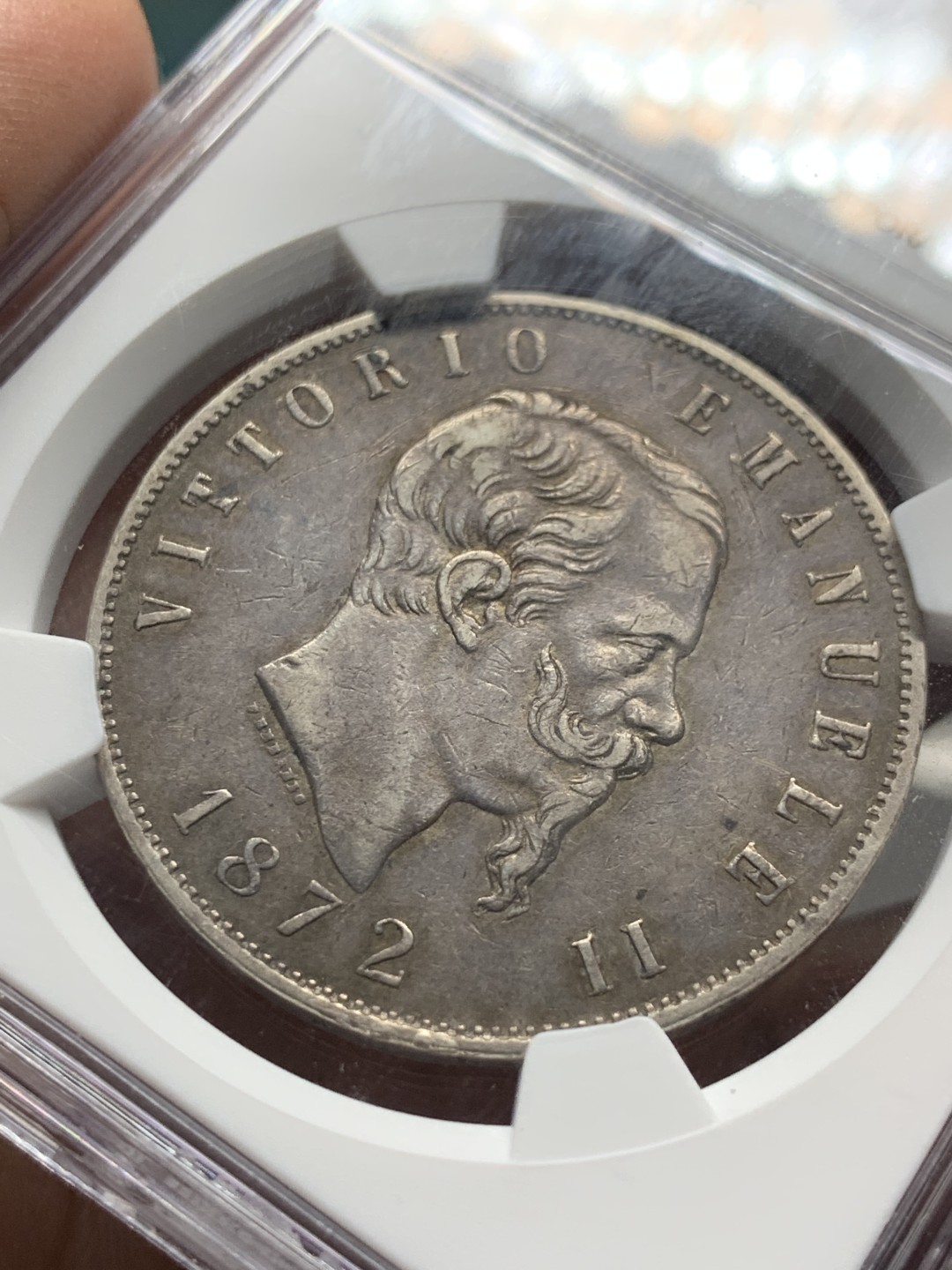 《竞宝斋》第143场-周日，周一 2场 (全场包邮) NGC-XF45 1872年意大利5里拉银币，原味包浆