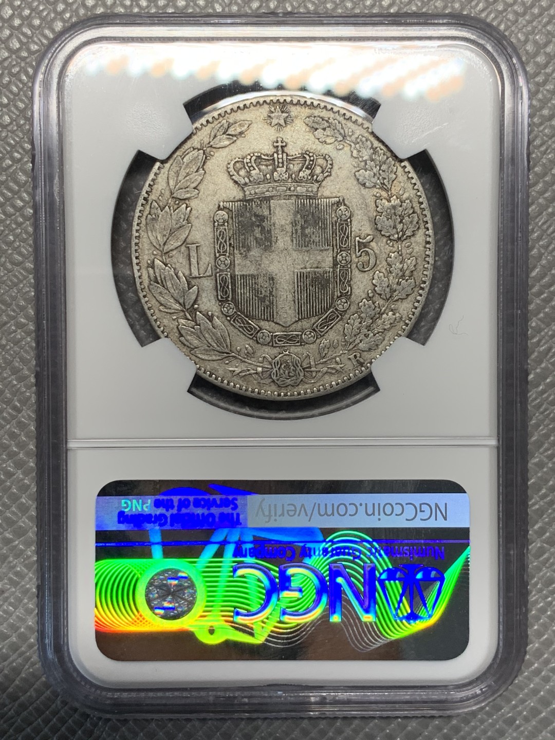 《竞宝斋》第143场-周日，周一 2场 (全场包邮) NGC-XF40 意大利1879年 翁贝托5里拉大银币 原味好品