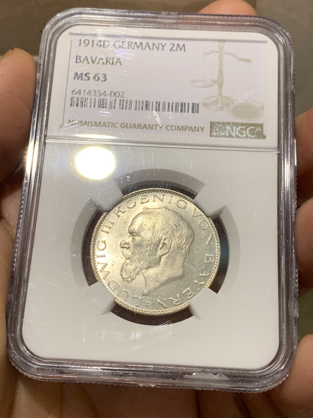 《竞宝斋》第143场-周日，周一 2场 (全场包邮) NGC MS-63  德国巴伐利亚   1914年   路德维希 少见原光2马克