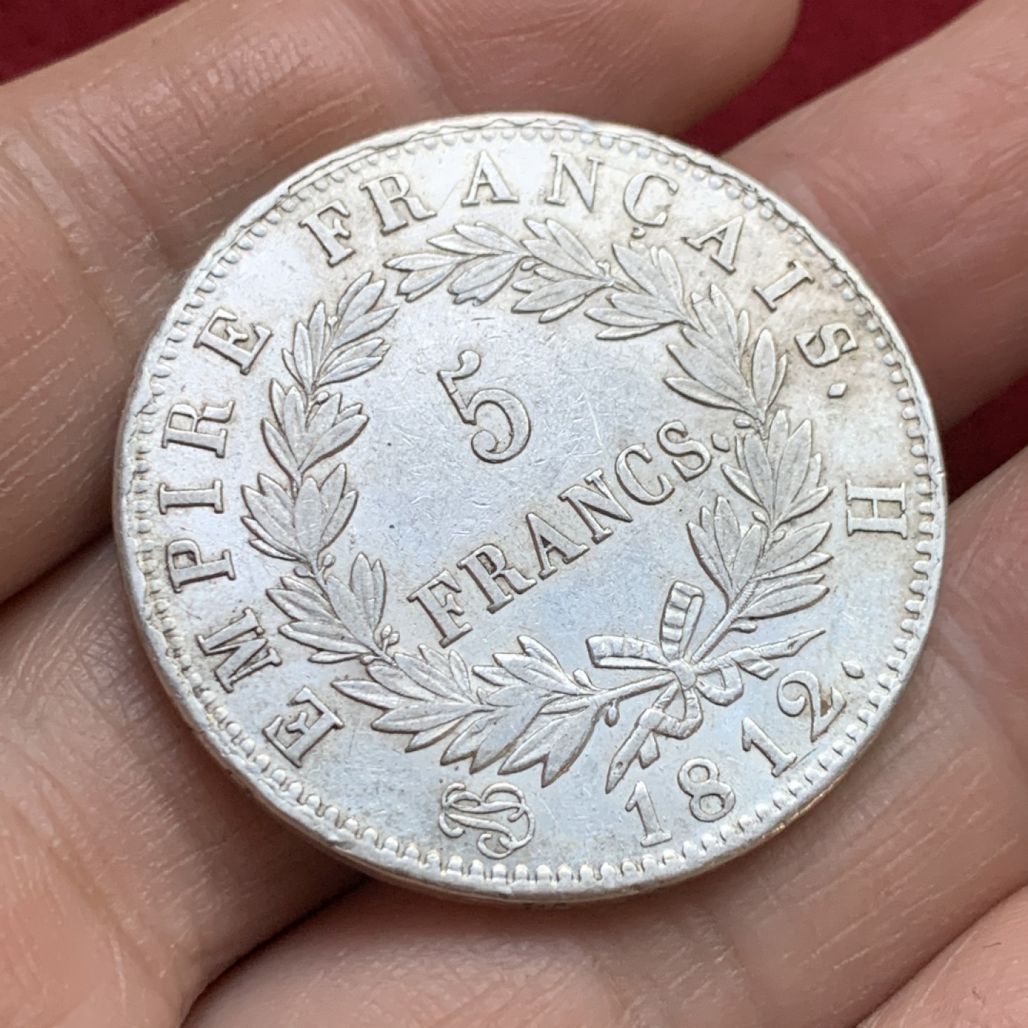 《竞宝斋》第143场-周日，周一 2场 (全场包邮) 法国 1812年 拿一 H版 5法郎 大银币 深打状态好 少见年份版别