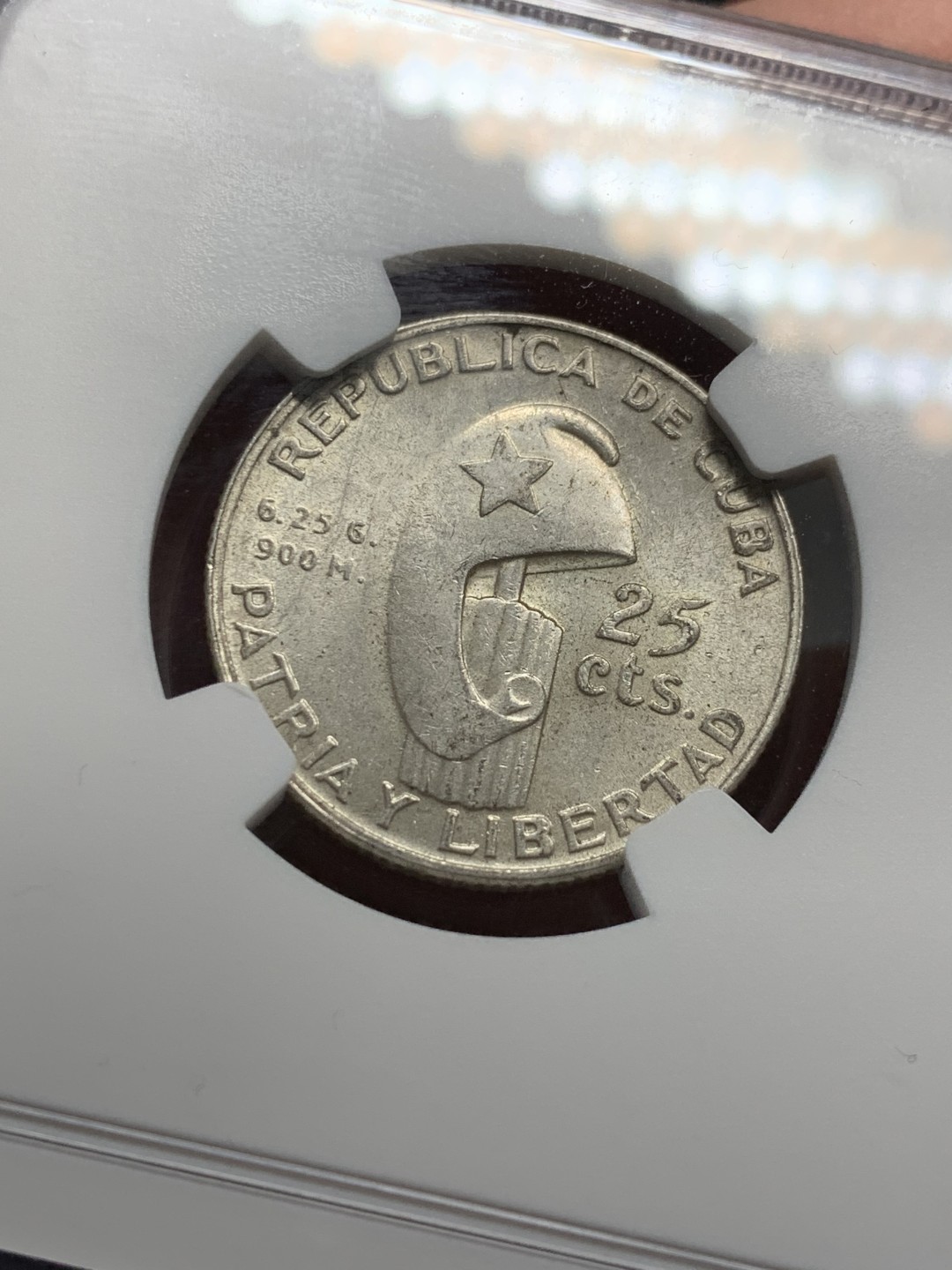 《竞宝斋》第143场-周日，周一 2场 (全场包邮) NGC-MS63 古巴1953年 何塞马丁 25分顶级原光银币 