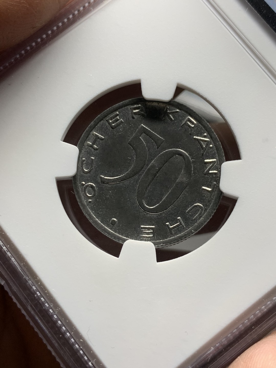 《竞宝斋》第143场-周日，周一 2场 (全场包邮) NGC-MS63 德紧 1920年 亚琛小名誉品种 50芬尼 鹰头铁币