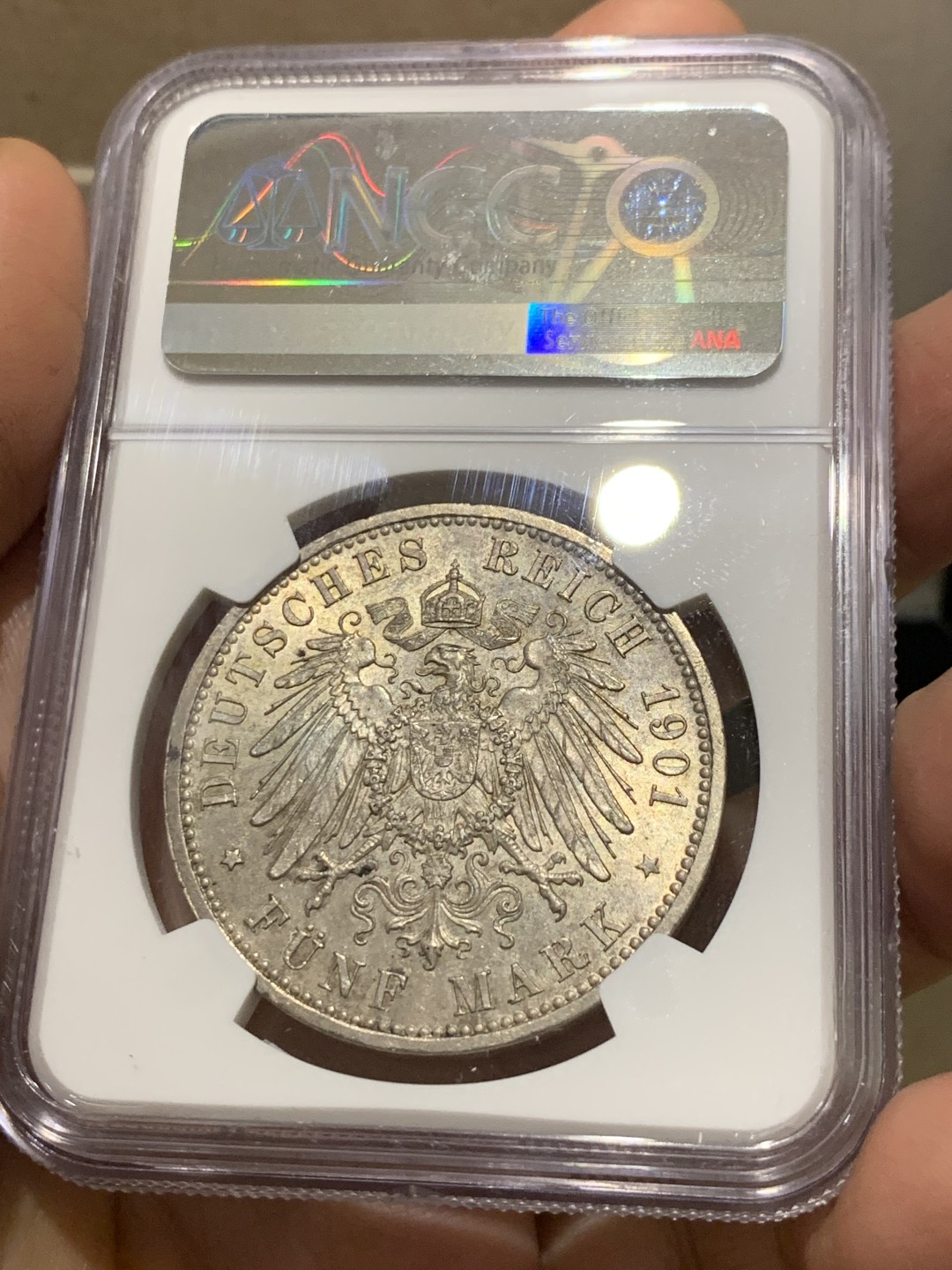 《竞宝斋》第143场-周日，周一 2场 (全场包邮) NGC MS63 1901年德国普鲁士建国200周年5马克 银币