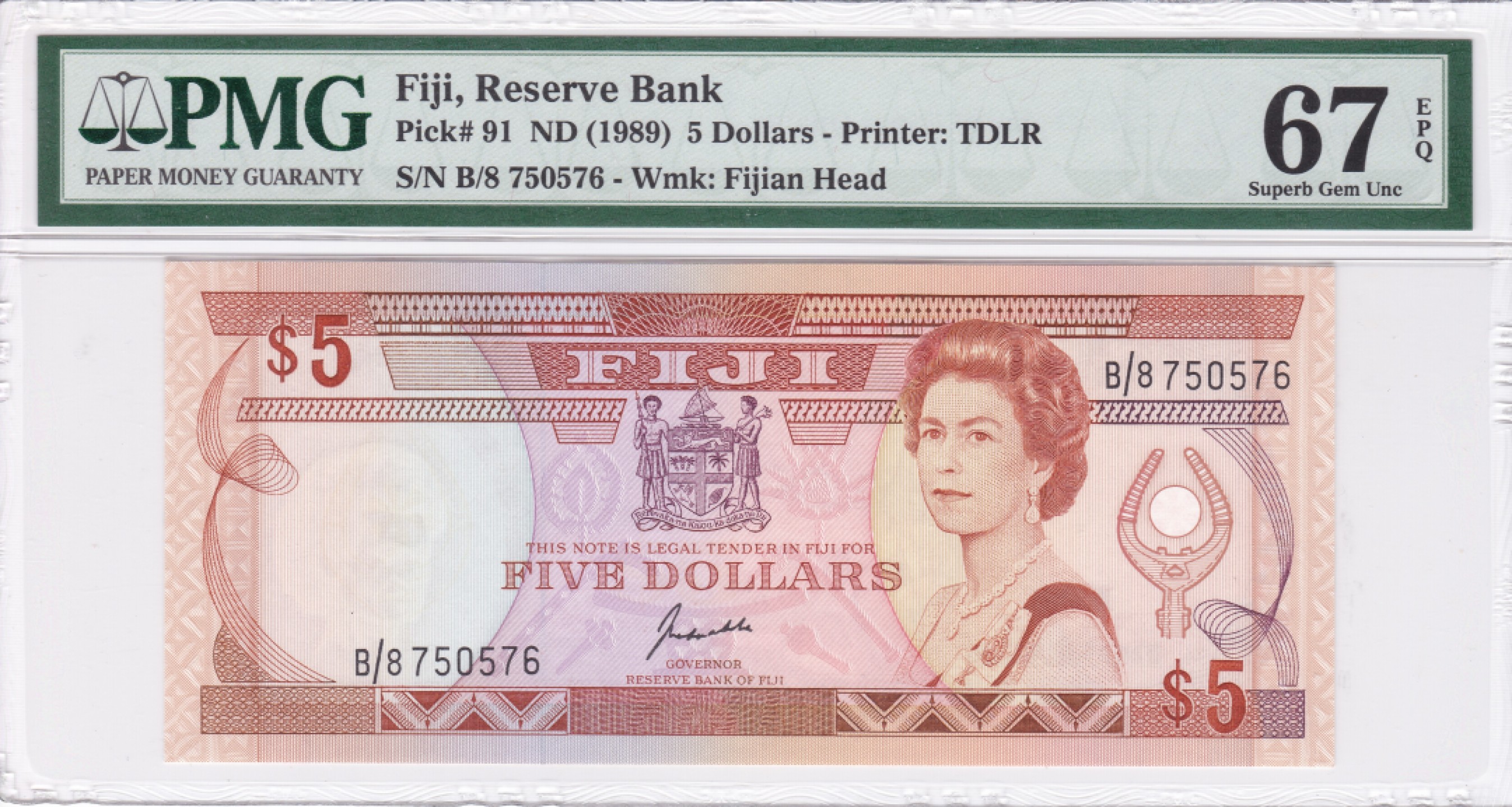 收藏联盟Quantum Auction 第240期拍卖 已更新 斐济1989年5元 PMG67