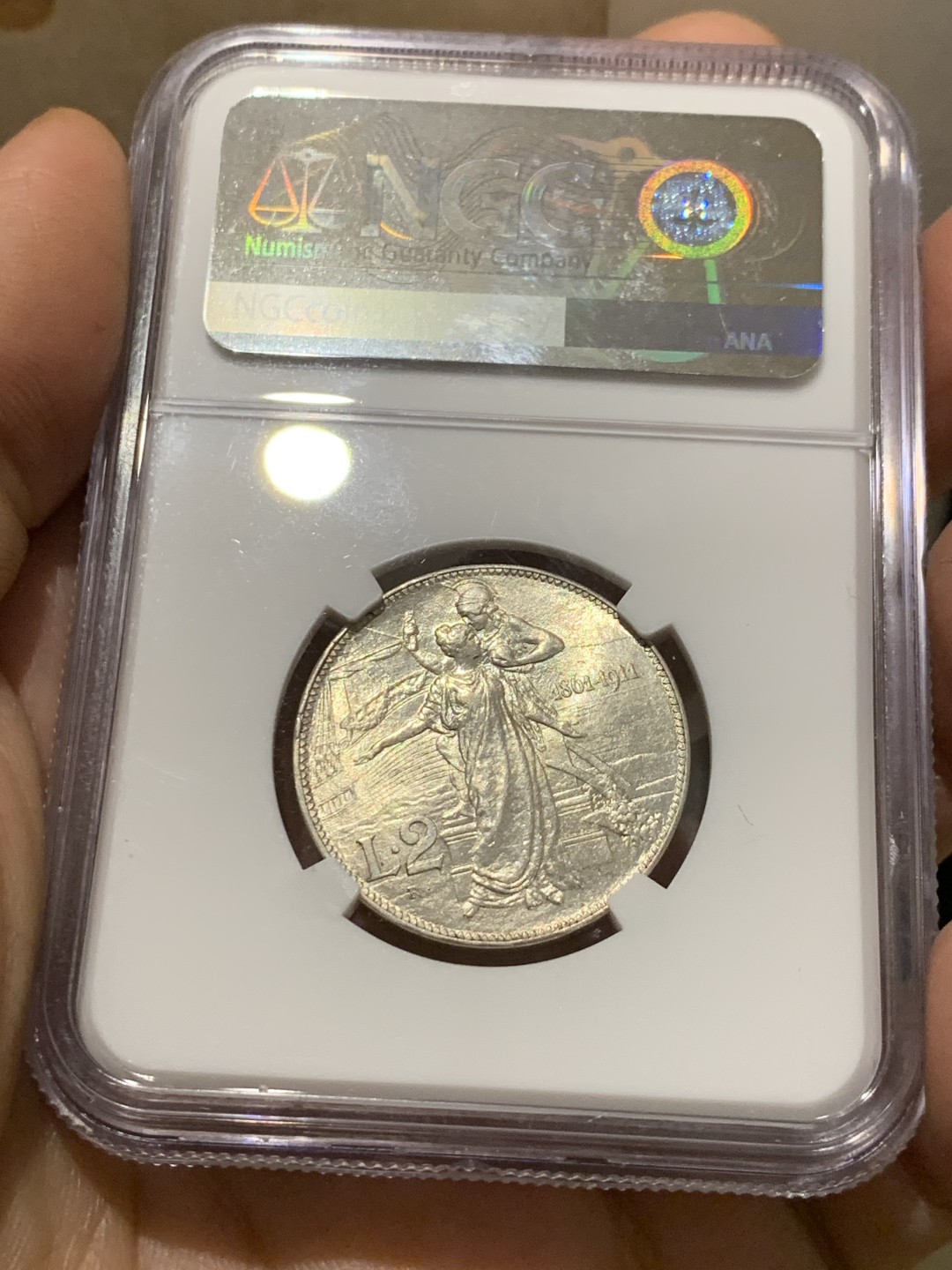 《竞宝斋》第143场-周日，周一 2场 (全场包邮) NGC MS-62,意大利1911年2里拉拖奶，精巧绝伦。意系车票，抓紧上车