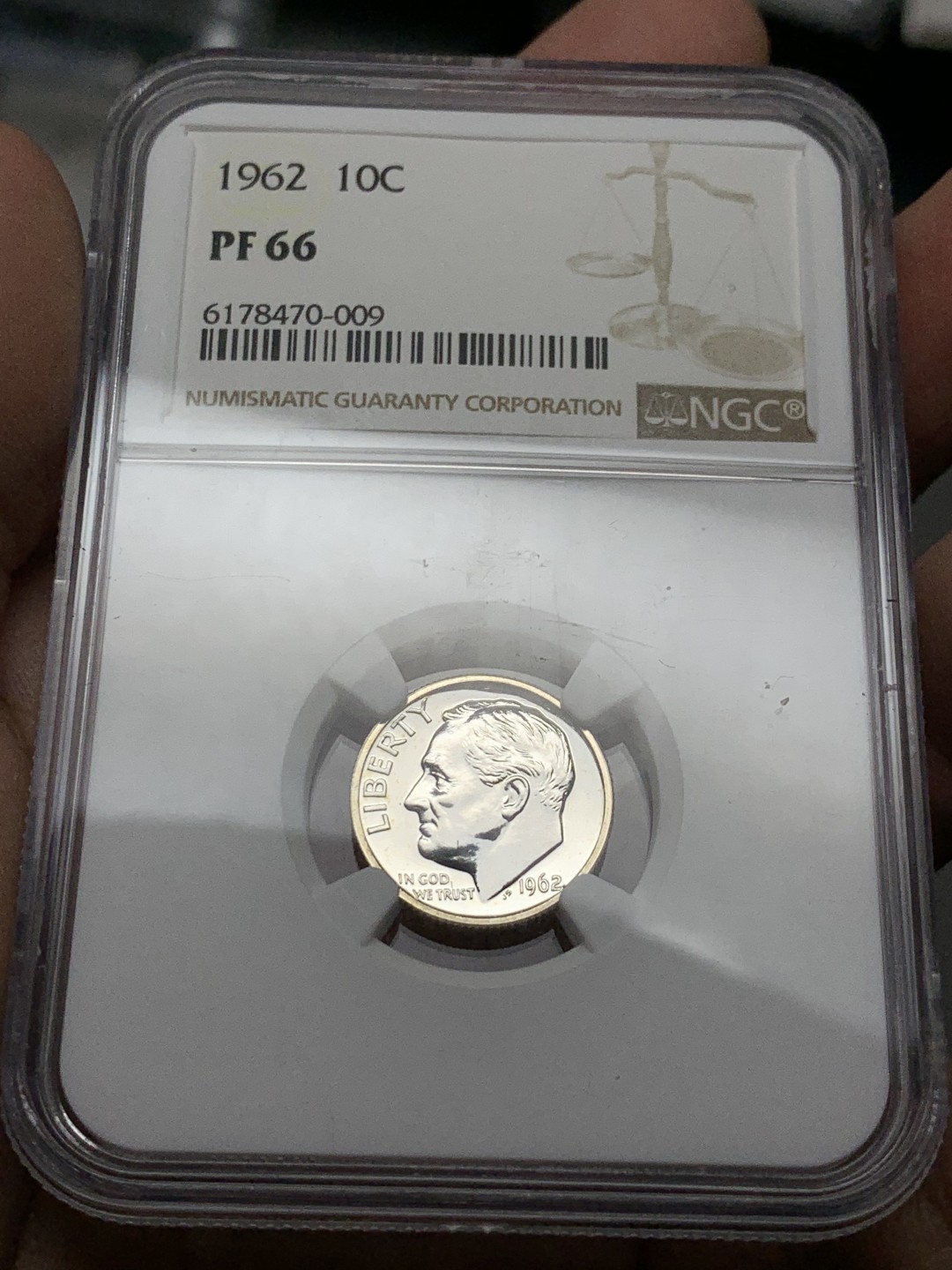《竞宝斋》第143场-周日，周一 2场 (全场包邮) NGC-PR66 1962年美国罗斯福10美分银币，少见精制版本。66分高分