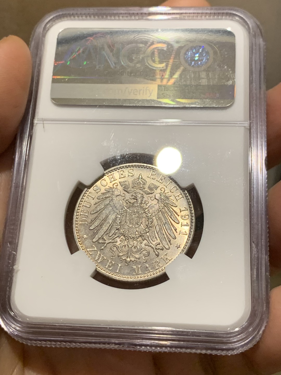 《竞宝斋》第143场-周日，周一 2场 (全场包邮) NGC MS65 1911年德国巴伐利亚2马克银币 顶级品相