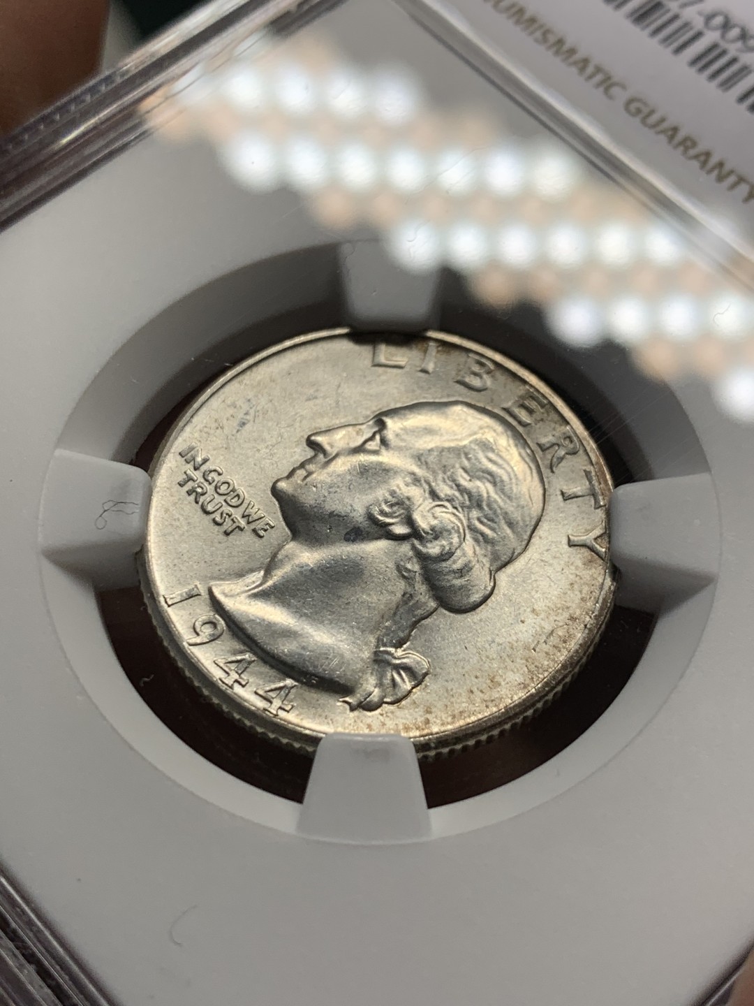 《竞宝斋》第143场-周日，周一 2场 (全场包邮) NGC-MS63 美国1944年 1/4美元银币 顶级好品