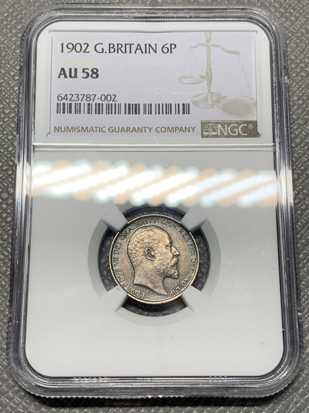 《竞宝斋》第143场-周日，周一 2场 (全场包邮) NGC-AU58 英国1902年 爱七 6便士银币 好品老包浆