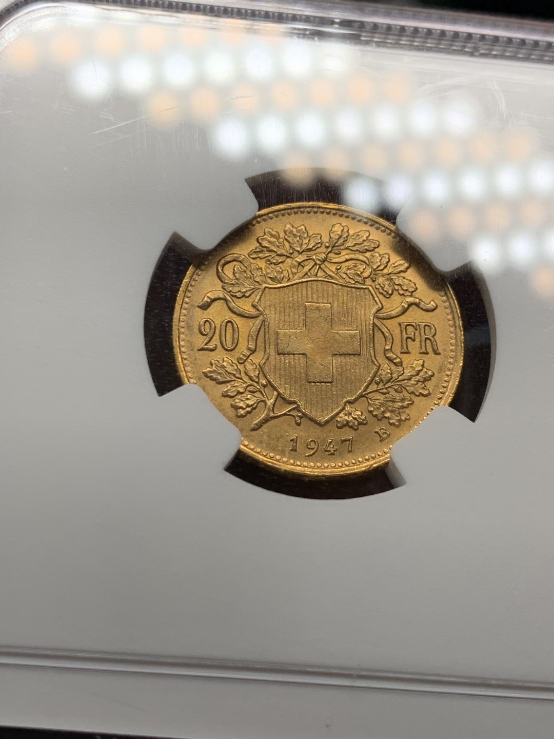 《竞宝斋》第143场-周日，周一 2场 (全场包邮) NGC MS65 瑞士雪山女神1947B金币 20法郎金币 6.5克9成金 少见品相性价比高