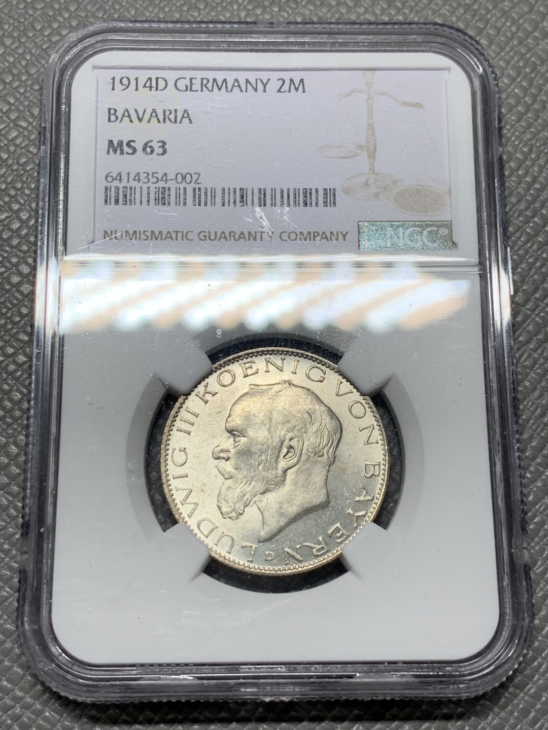 《竞宝斋》第143场-周日，周一 2场 (全场包邮) NGC MS-63  德国巴伐利亚   1914年   路德维希 少见原光2马克