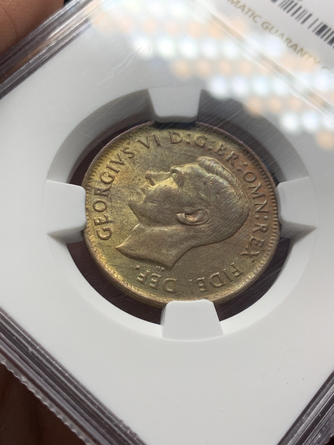 《竞宝斋》第143场-周日，周一 2场 (全场包邮) NGC MS62 澳大利亚 1951 乔六 p版1/2便士