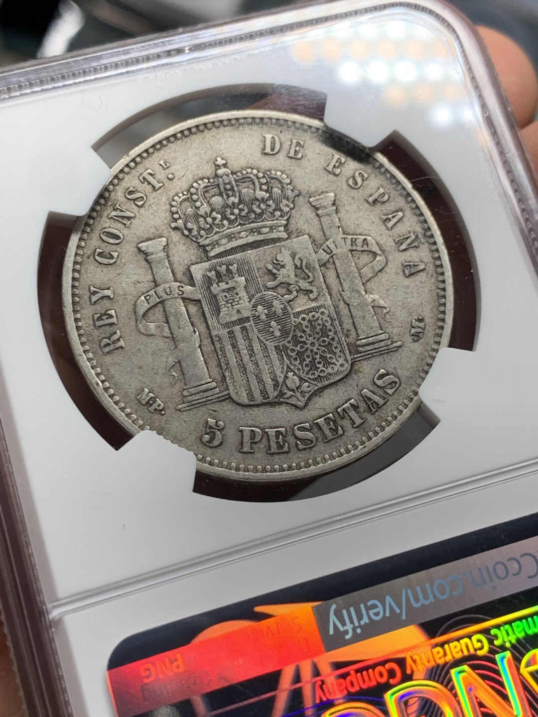 《竞宝斋》第143场-周日，周一 2场 (全场包邮) NGC-XF45 西班牙 1888年 婴儿小光头 5比塞塔 银币