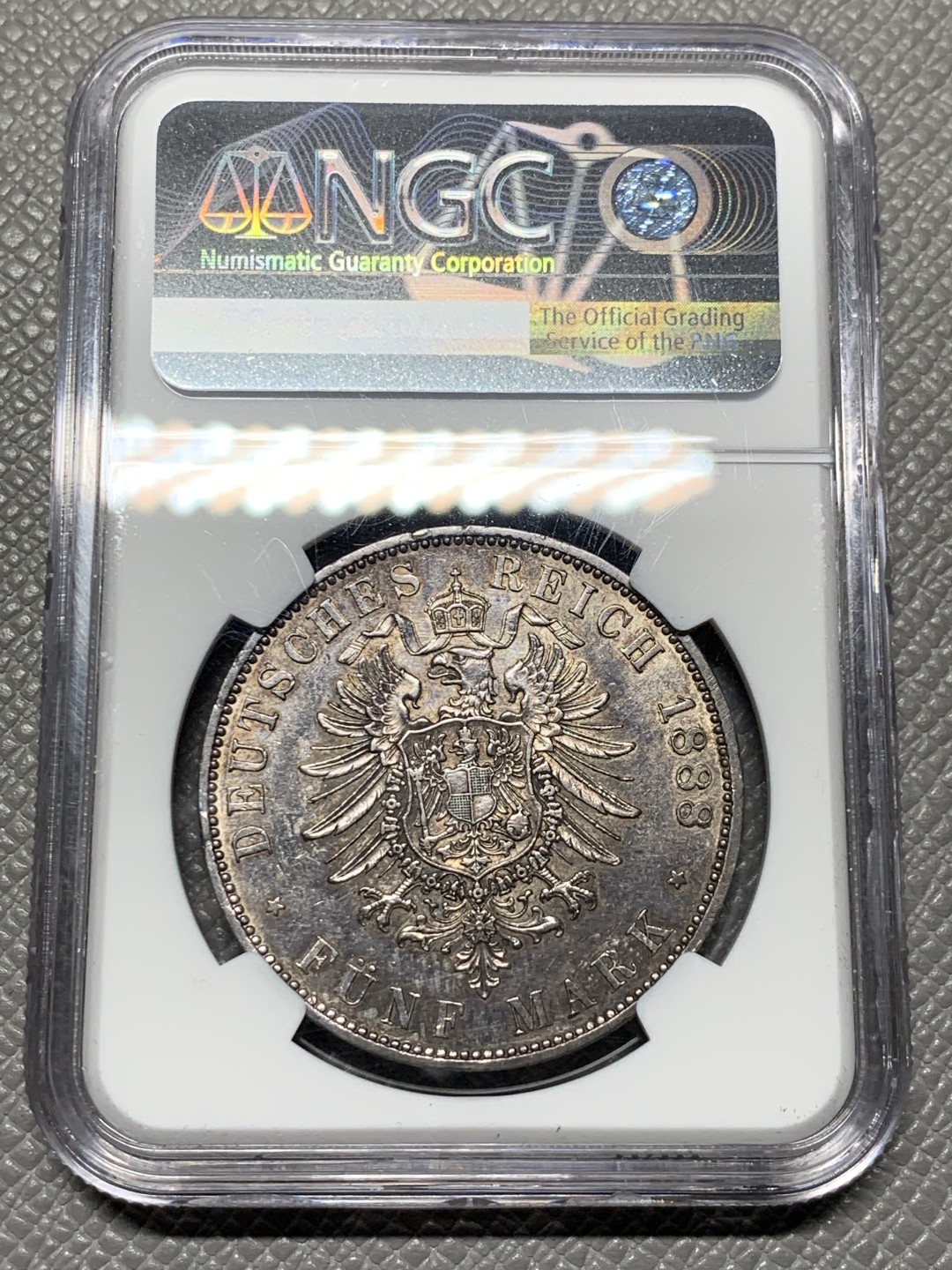 《竞宝斋》第143场-周日，周一 2场 (全场包邮) NGC-AU 德国 1888年 5马克 银币 普鲁士 弗雷德里希三世 三皇年马克 少见品种 好品难得