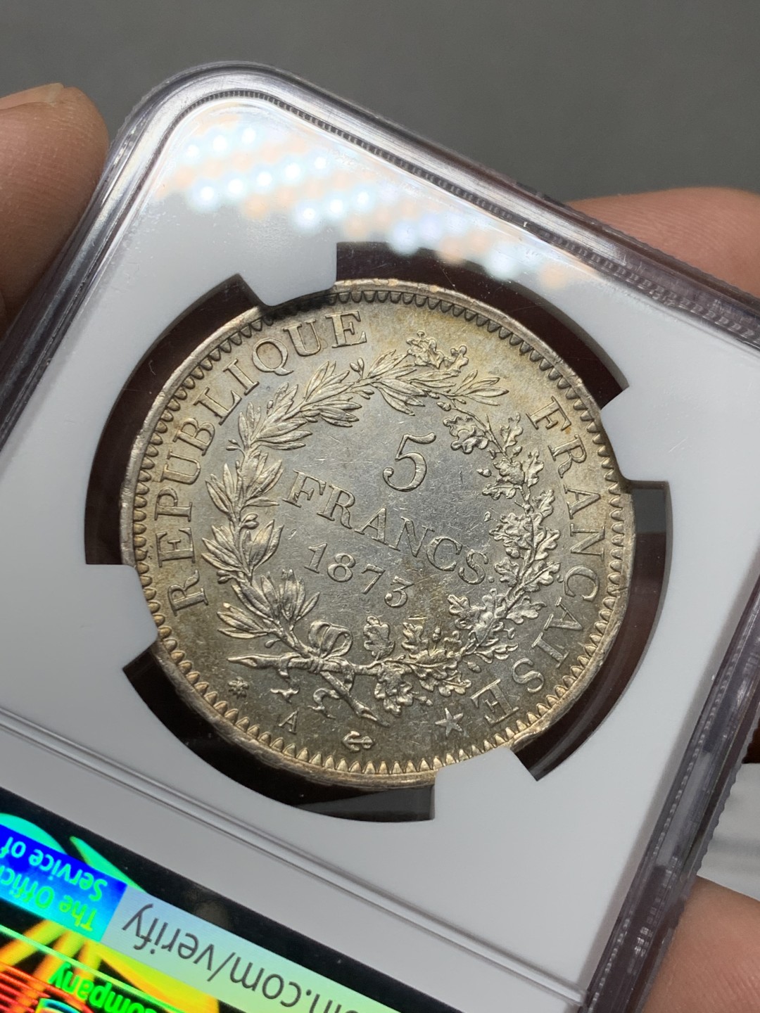 《竞宝斋》第143场-周日，周一 2场 (全场包邮) NGC UNC  法国 1873年 大力神银币 好品低评包浆漂亮 MS的既视感