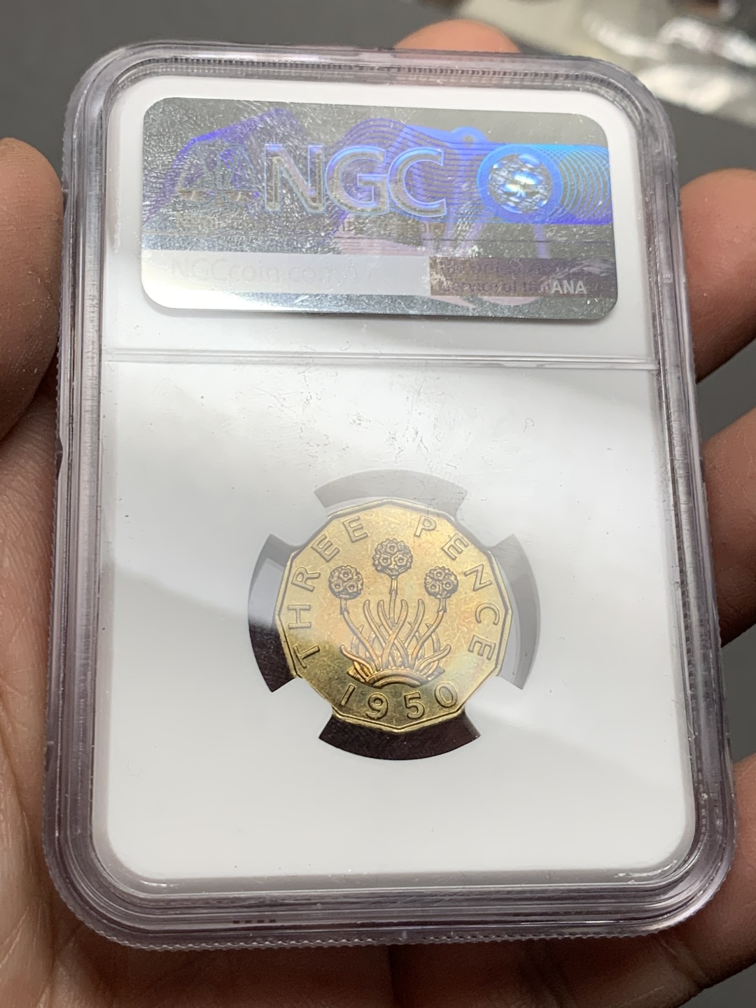 《竞宝斋》第143场-周日，周一 2场 (全场包邮) NGC PF64英国本土1950年乔治六世3便士铜币