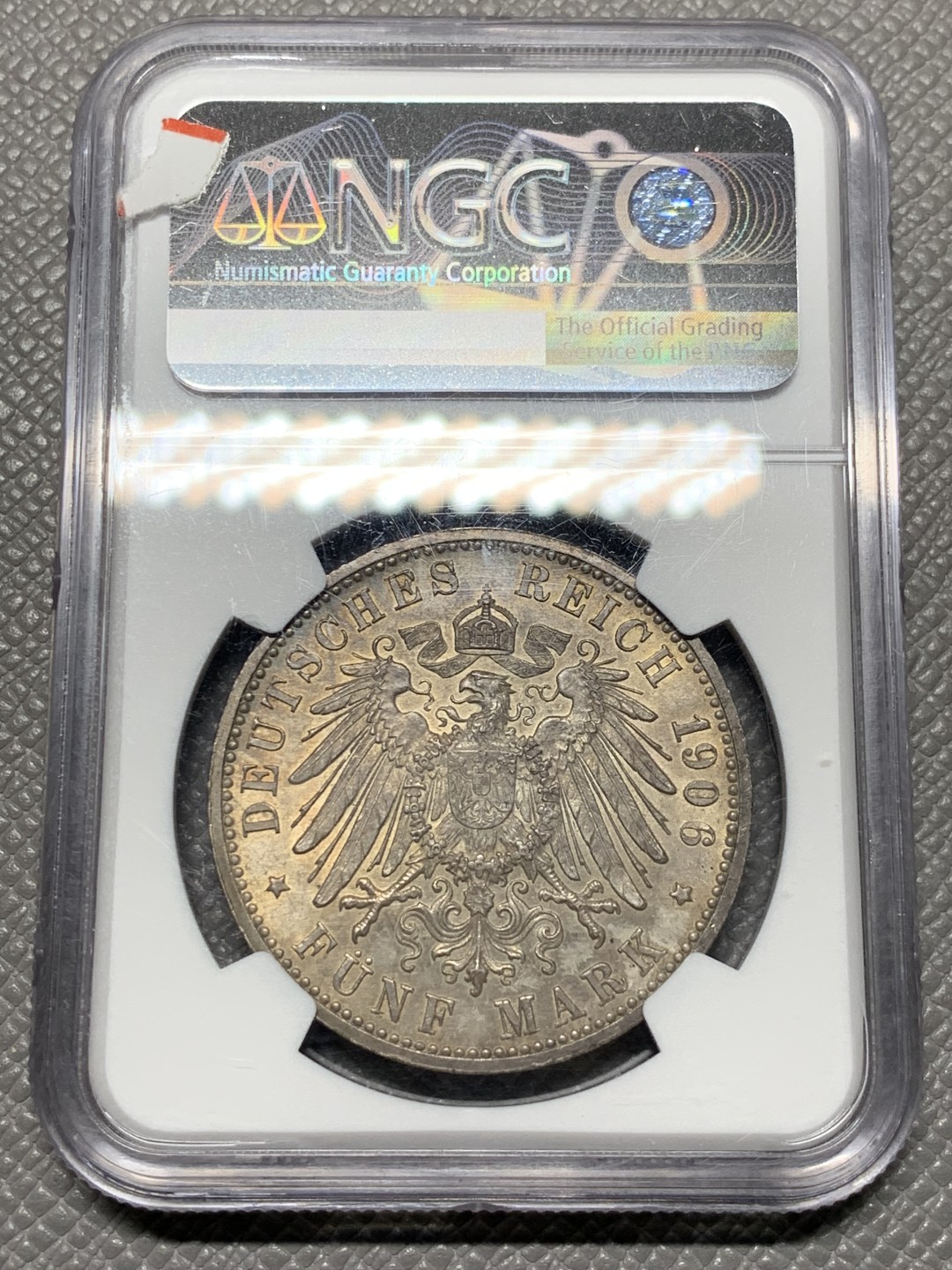 《竞宝斋》第143场-周日，周一 2场 (全场包邮) NGC-MS63 德国 1906年 5马克 银币 巴登 金婚纪念大银币 包浆浑厚深沉 细节好