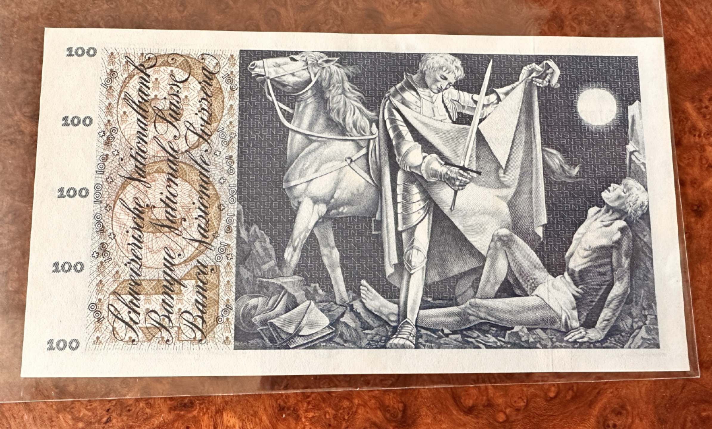 Chase Auction 第19期 - - 外钞、民国钞和人民币混合场！ 瑞士100法郎，圣马丁割袍，品相如图，UNC-，背面上方有轻微压痕，倒置号！