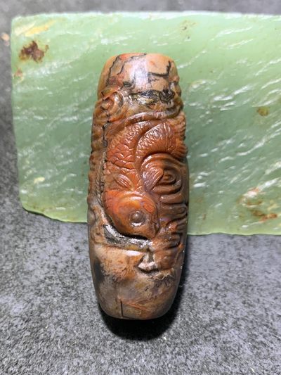 精美冰飘亚光战国红玛瑙手工雕刻富贵有大余桶珠一颗！ - 精美冰飘亚光战国红玛瑙手工雕刻富贵有大余桶珠一颗！