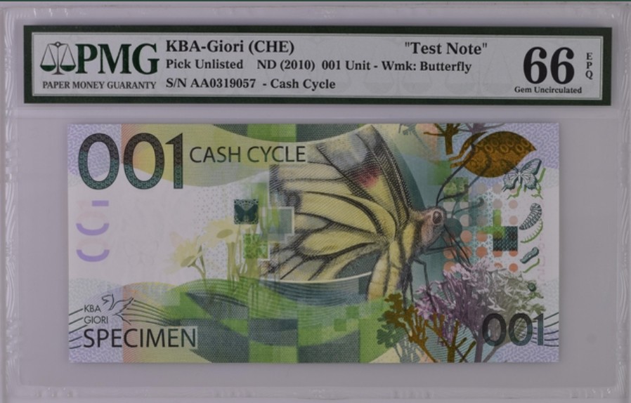 收藏联盟Quantum Auction 第240期拍卖 已更新 瑞士KBA公司2010年001个单位测试钞 PMG66 AA冠