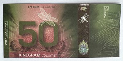 2023第11场（总第110期）：外国测试钞专场  - 库尔滋Kurz OVD Kinegram®️Volume箔条纹50面额蜻蜓测试钞UNC
