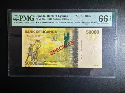 【Blue Auction】✨世界纸币精拍第302期【精】 - 【获奖钞样钞少见】乌干达 2010年50000先令 大猩猩 PMG66EPQ 