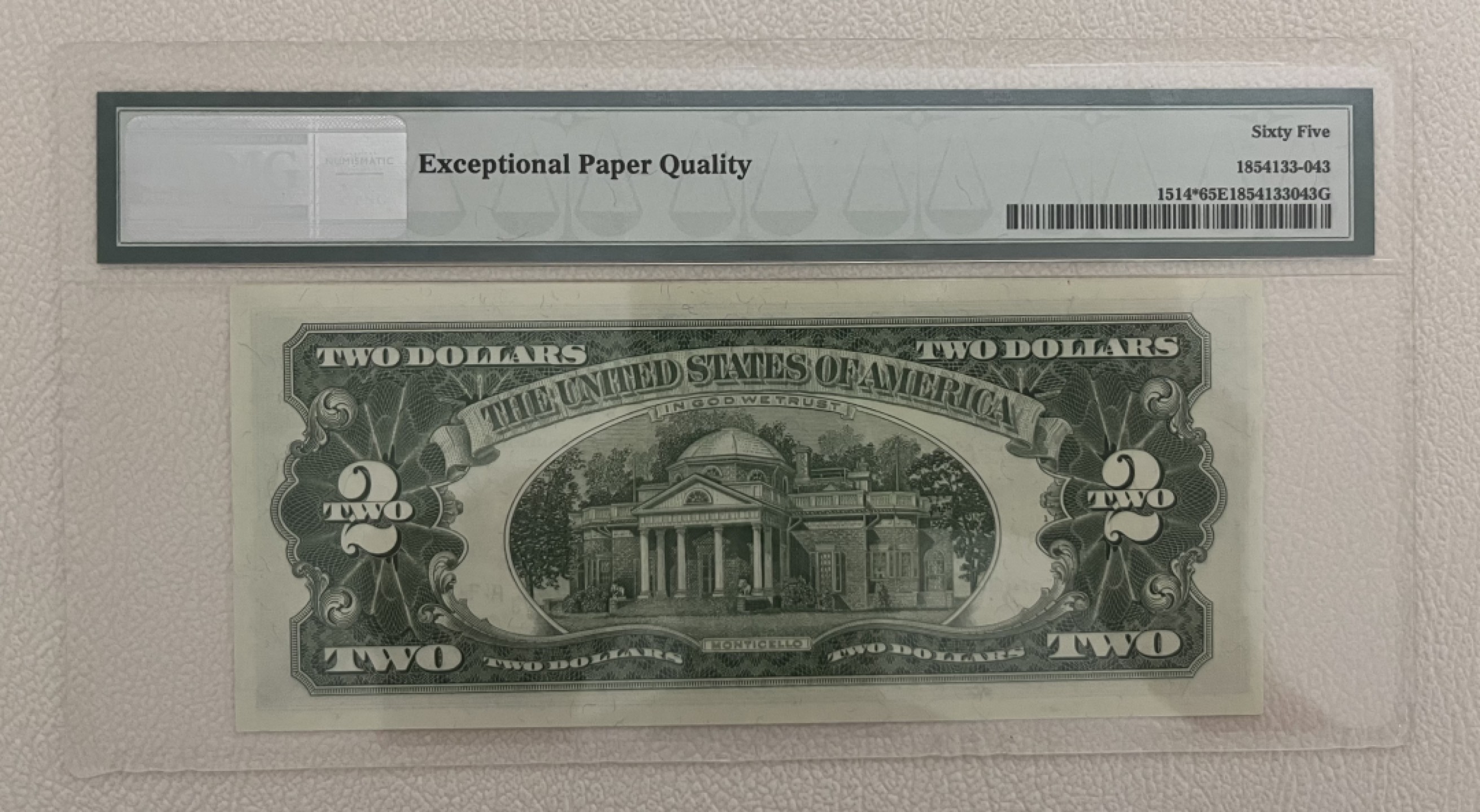 Chase Auction 第19期 - - 外钞、民国钞和人民币混合场！ 1963A版 2美元 政府券 红色库印 PMG老壳评级65EPQ 星补号 稀缺品种