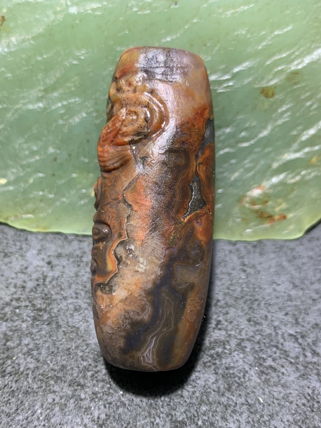 精美冰飘亚光战国红玛瑙手工雕刻富贵有大余桶珠一颗！