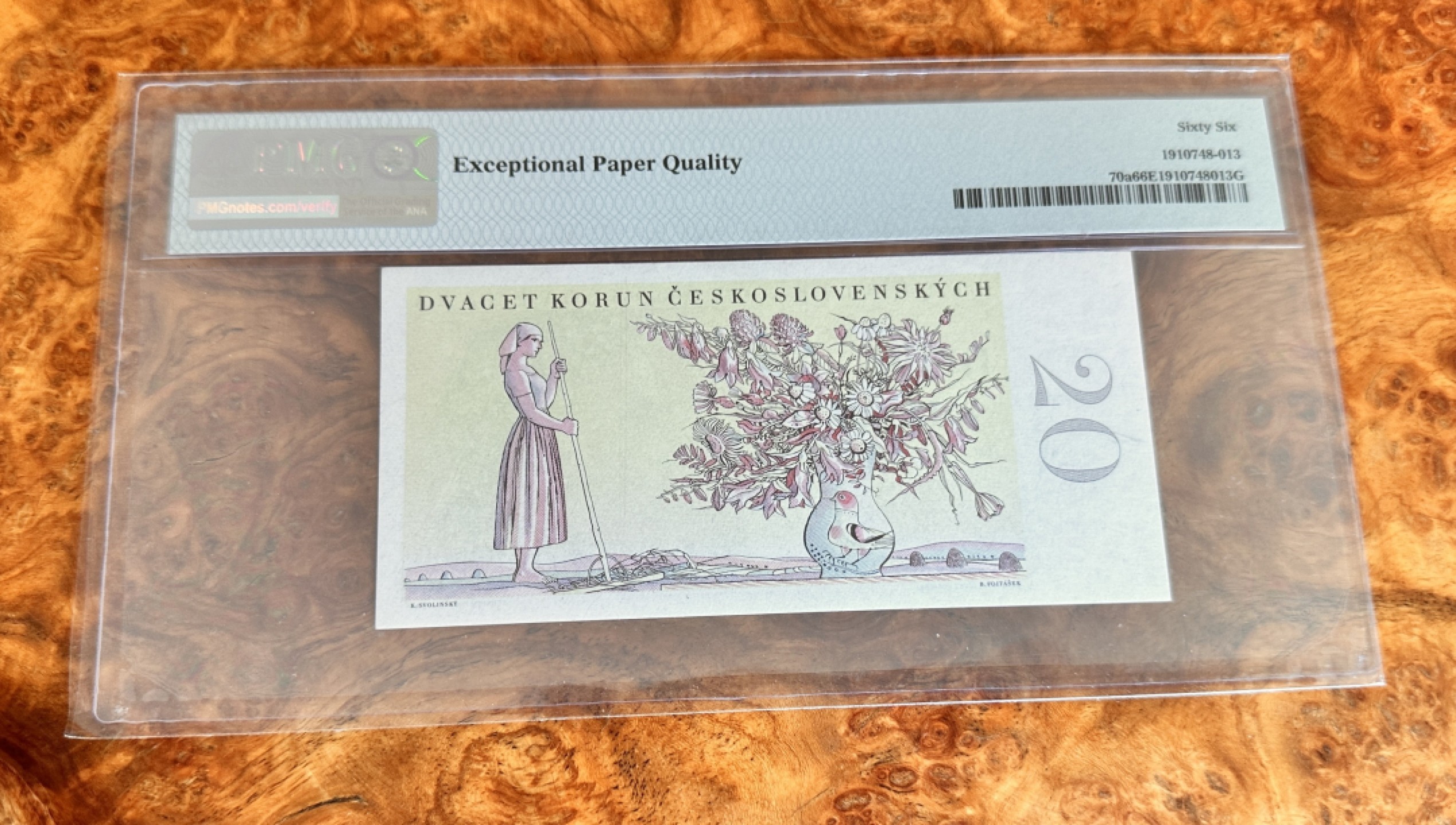 Chase Auction 第19期 - - 外钞、民国钞和人民币混合场！ 1949年捷克斯洛伐克20克朗，PMG66，花环少女，初版！
