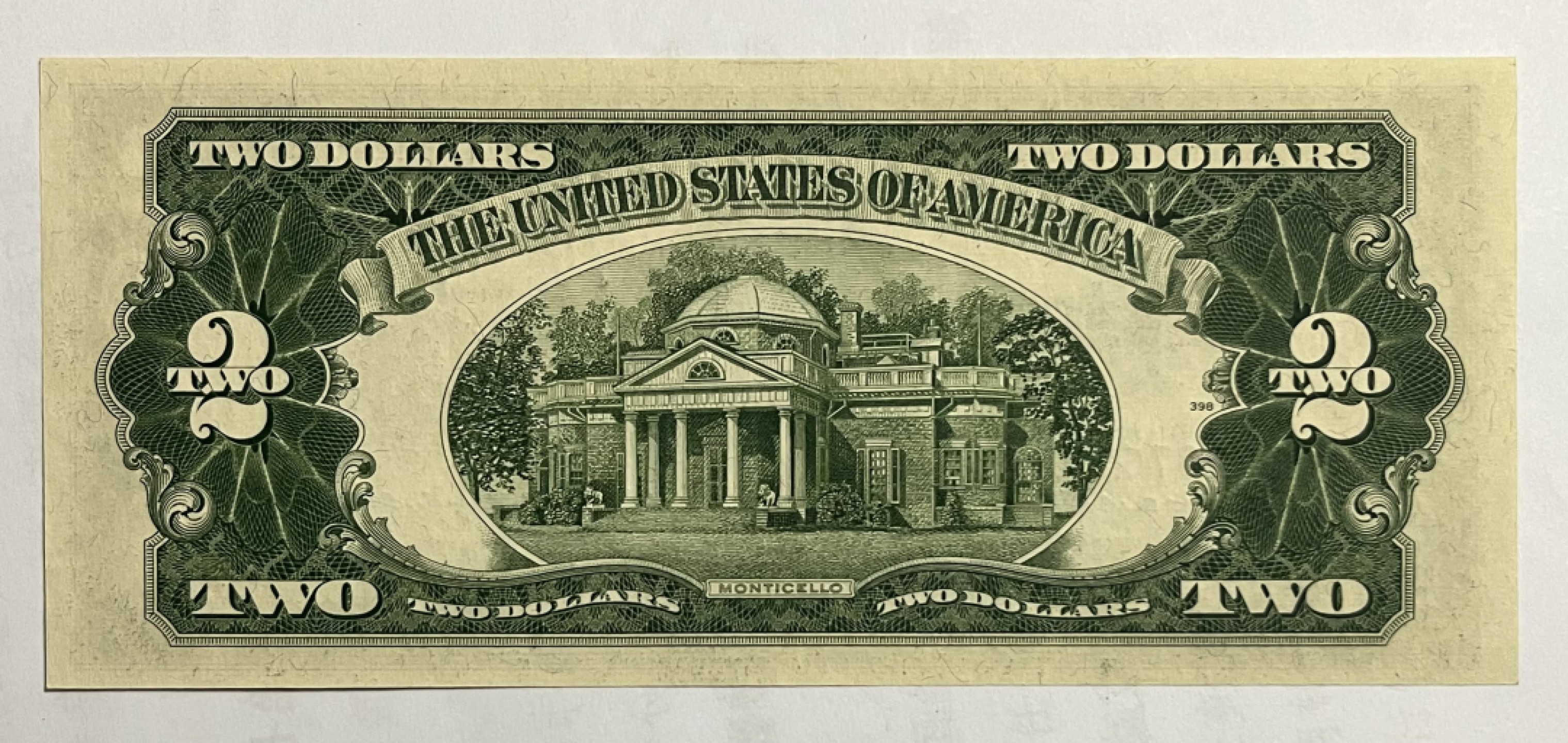 Chase Auction 第19期 - - 外钞、民国钞和人民币混合场！ 1953年B版  2美元 政府券 红色库印 AA冠号 全新UNC 号码无4