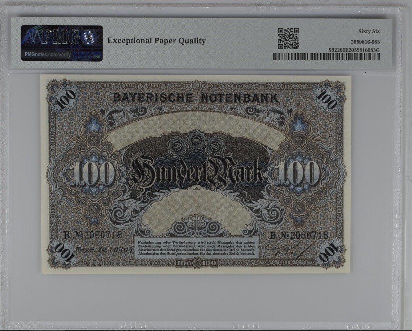 收藏联盟Quantum Auction 第240期拍卖 已更新 德国1900年100马克 PMG66 G&D印刷 大票幅 发行于一战前德国经济繁荣时期