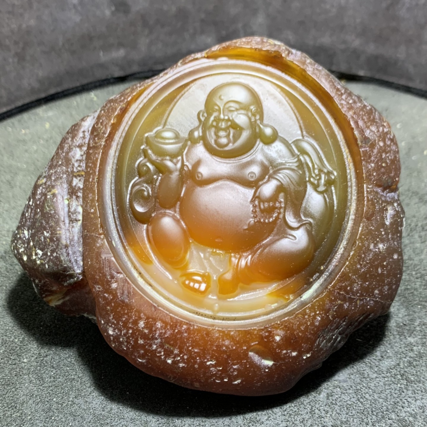 精美天然江料玛瑙原石雕刻弥勒佛摆件，把件一个