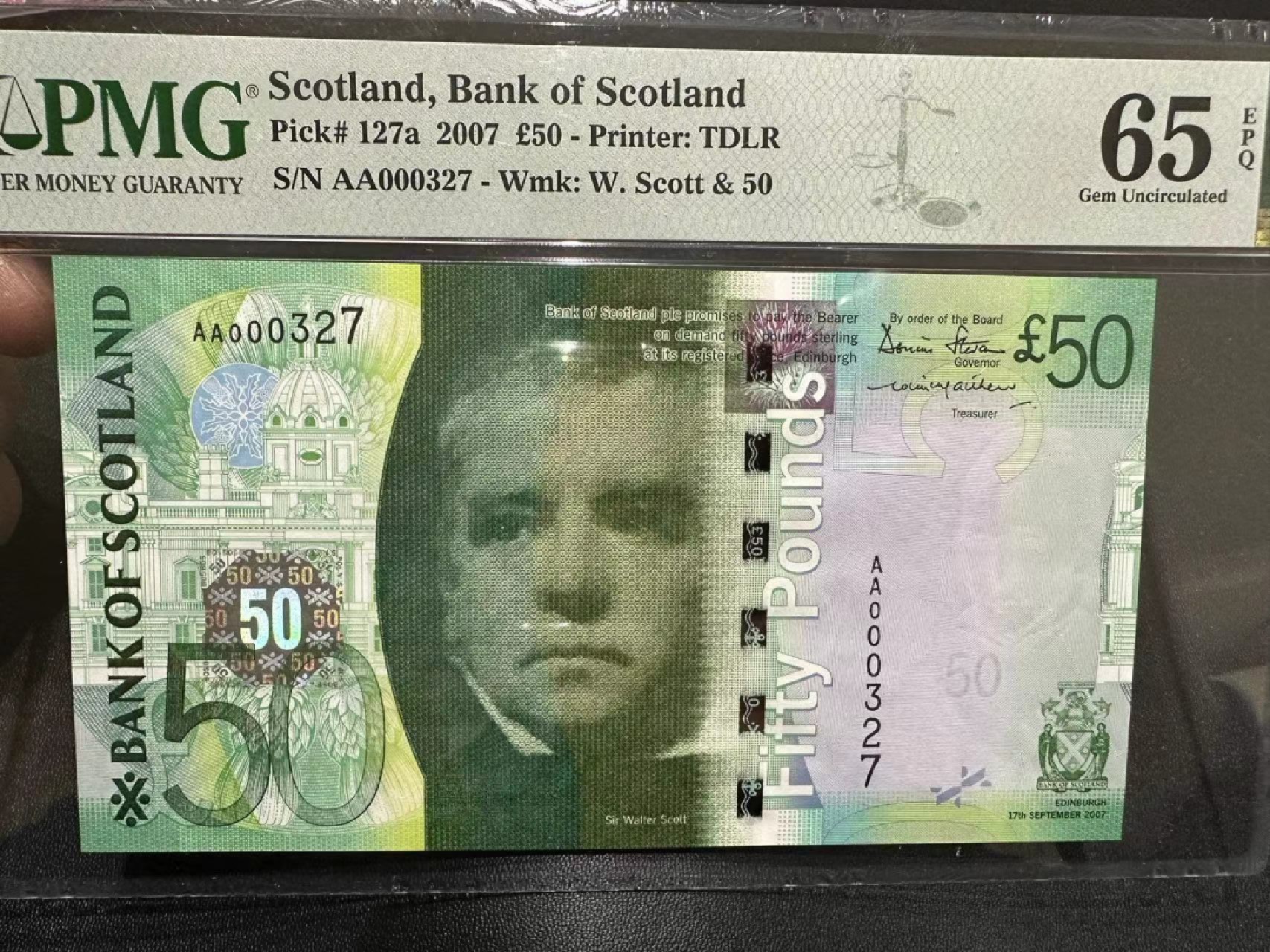 《外钞收藏家》第二百五十一期 2007年苏格兰50镑 AA首发冠 327号 PMG65